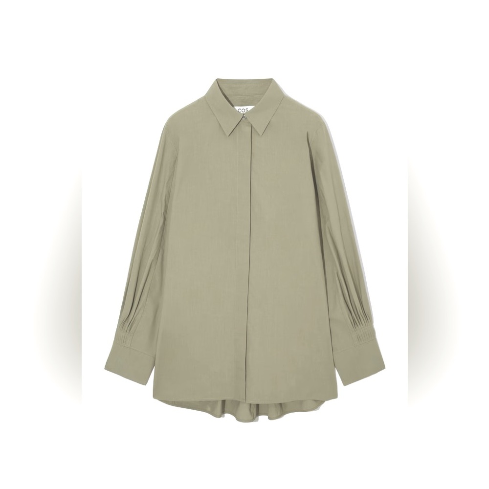 COS Pleated Back Button Up Shirt Khaki Green Size 2